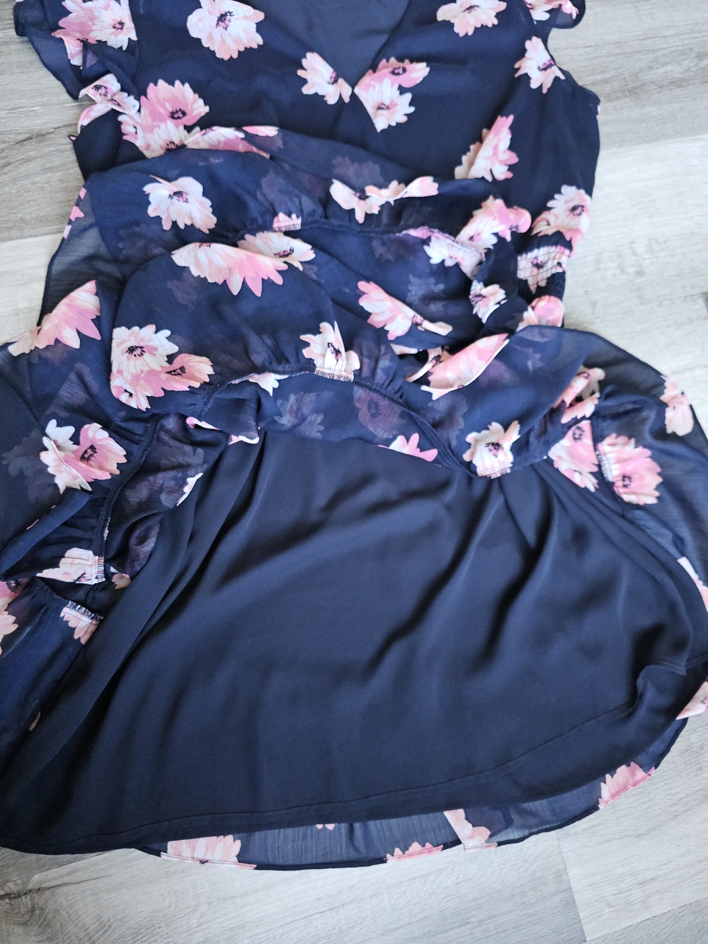 Tommy Hilfiger Navy Blue Pink Floral Faux Wrap Dress Flutter Sleeve XL / 14-16 - Picture 13 of 16